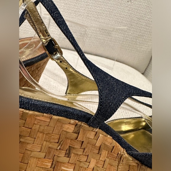 New Nina Denim Wedge Sandals with Braided Straw Wedge Bottoms~Size 7.5 - Picture 16 of 16